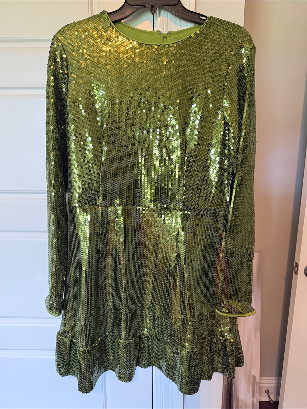 Scoop Brand Green Sequin Party Dress with Ruffle Hem